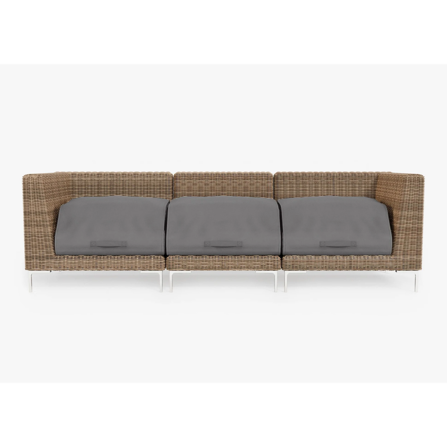 Live Outer 103" Brown Wicker Outdoor 3-Seat Sofa With Sandstone Gray Cushion