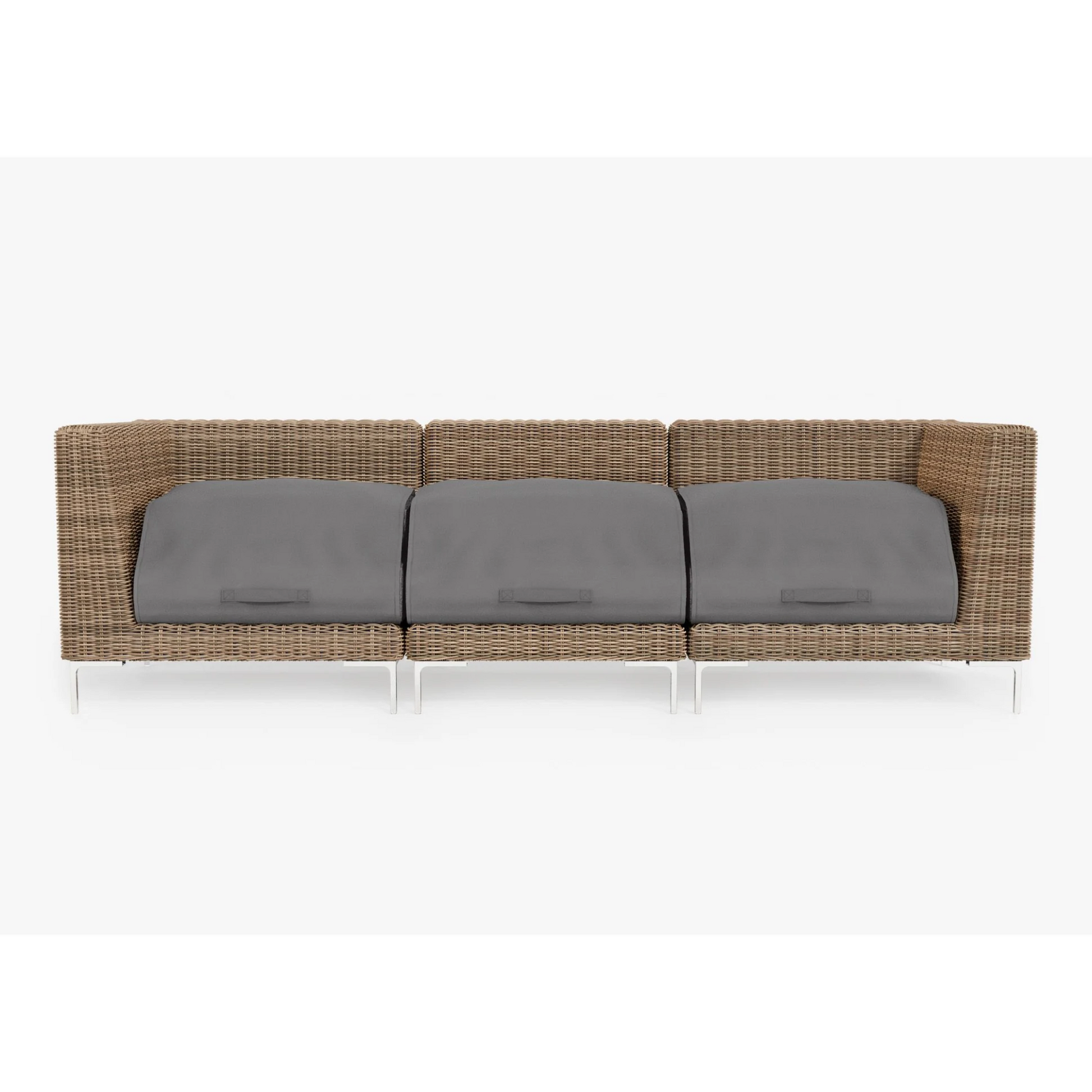Live Outer 103" Brown Wicker Outdoor 3-Seat Sofa With Sandstone Gray Cushion