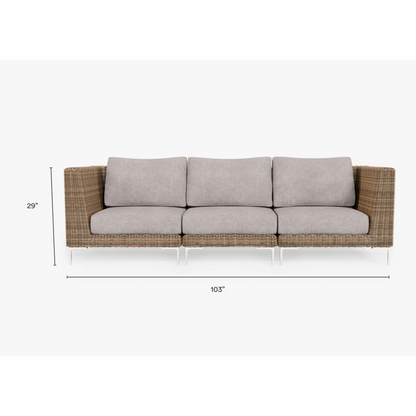 Live Outer 103" Brown Wicker Outdoor 3-Seat Sofa With Sandstone Gray Cushion