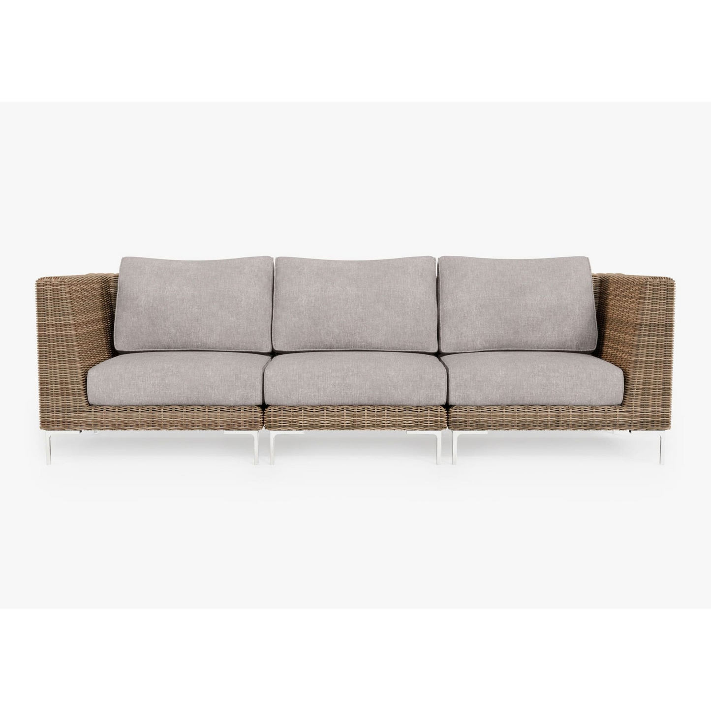 Live Outer 103" Brown Wicker Outdoor 3-Seat Sofa With Sandstone Gray Cushion