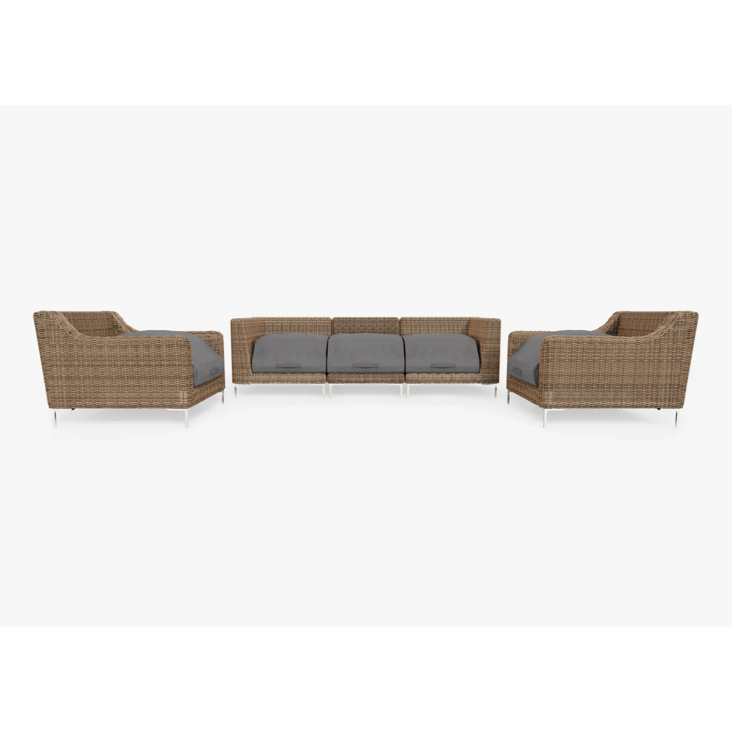 Live Outer 103" Brown Wicker Outdoor Sofa With Armchairs & Dark Pebble Gray Cushion (5-Seat)