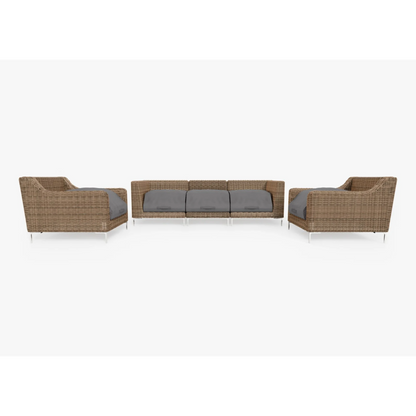 Live Outer 103" Brown Wicker Outdoor Sofa With Armchairs & Dark Pebble Gray Cushion (5-Seat)