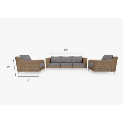 Live Outer 103" Brown Wicker Outdoor Sofa With Armchairs & Dark Pebble Gray Cushion (5-Seat)