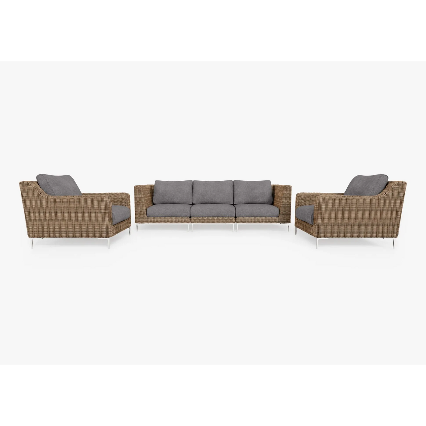 Live Outer 103" Brown Wicker Outdoor Sofa With Armchairs & Dark Pebble Gray Cushion (5-Seat)