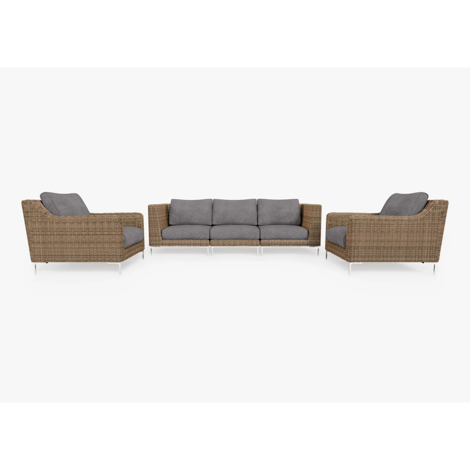 Live Outer 103" Brown Wicker Outdoor Sofa With Armchairs & Dark Pebble Gray Cushion (5-Seat)