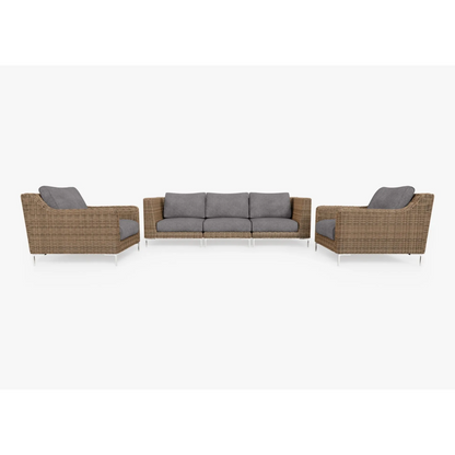 Live Outer 103" Brown Wicker Outdoor Sofa With Armchairs & Dark Pebble Gray Cushion (5-Seat)