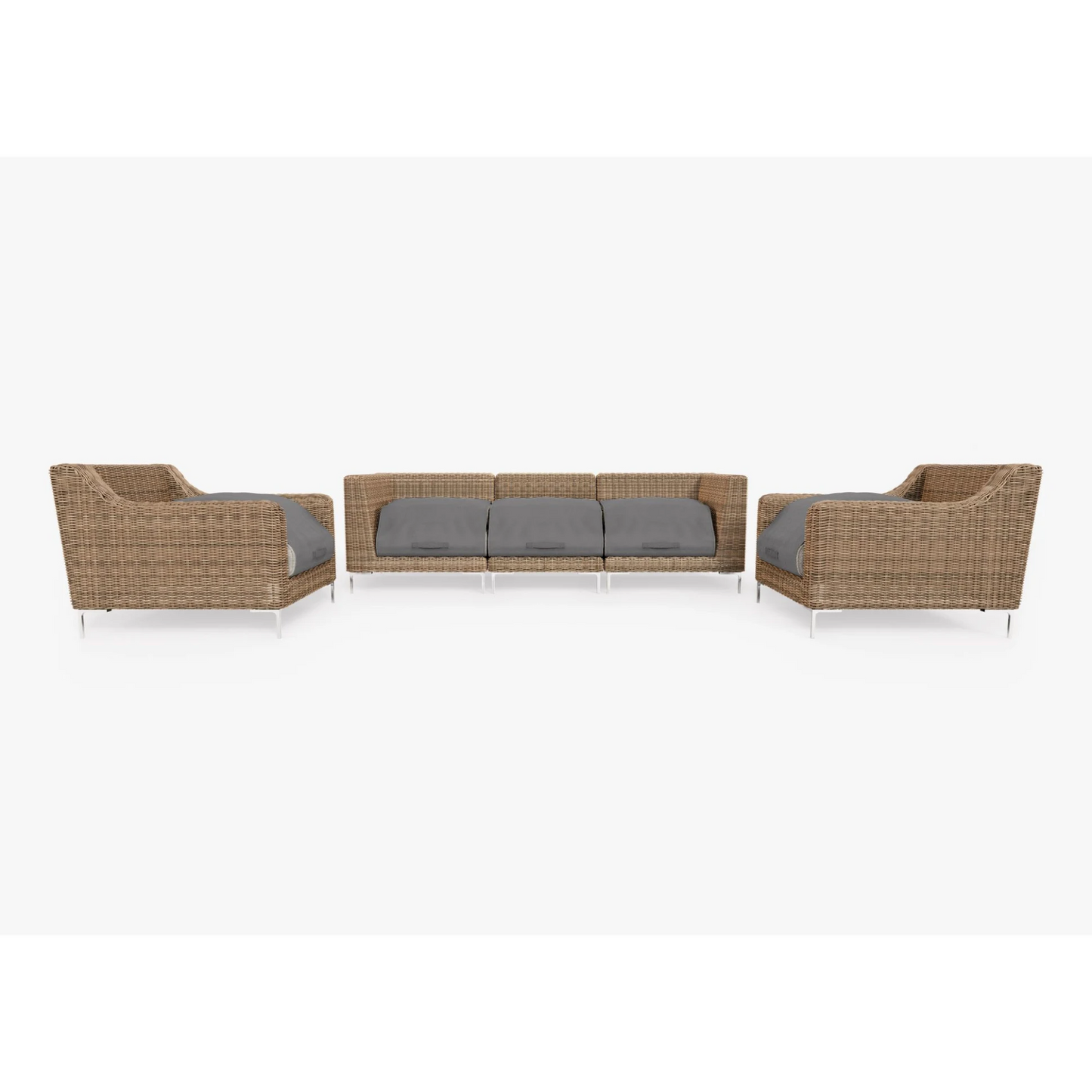 Live Outer 103" Brown Wicker Outdoor Sofa With Armchairs & Pacific Fog Gray Cushion (5-Seat)