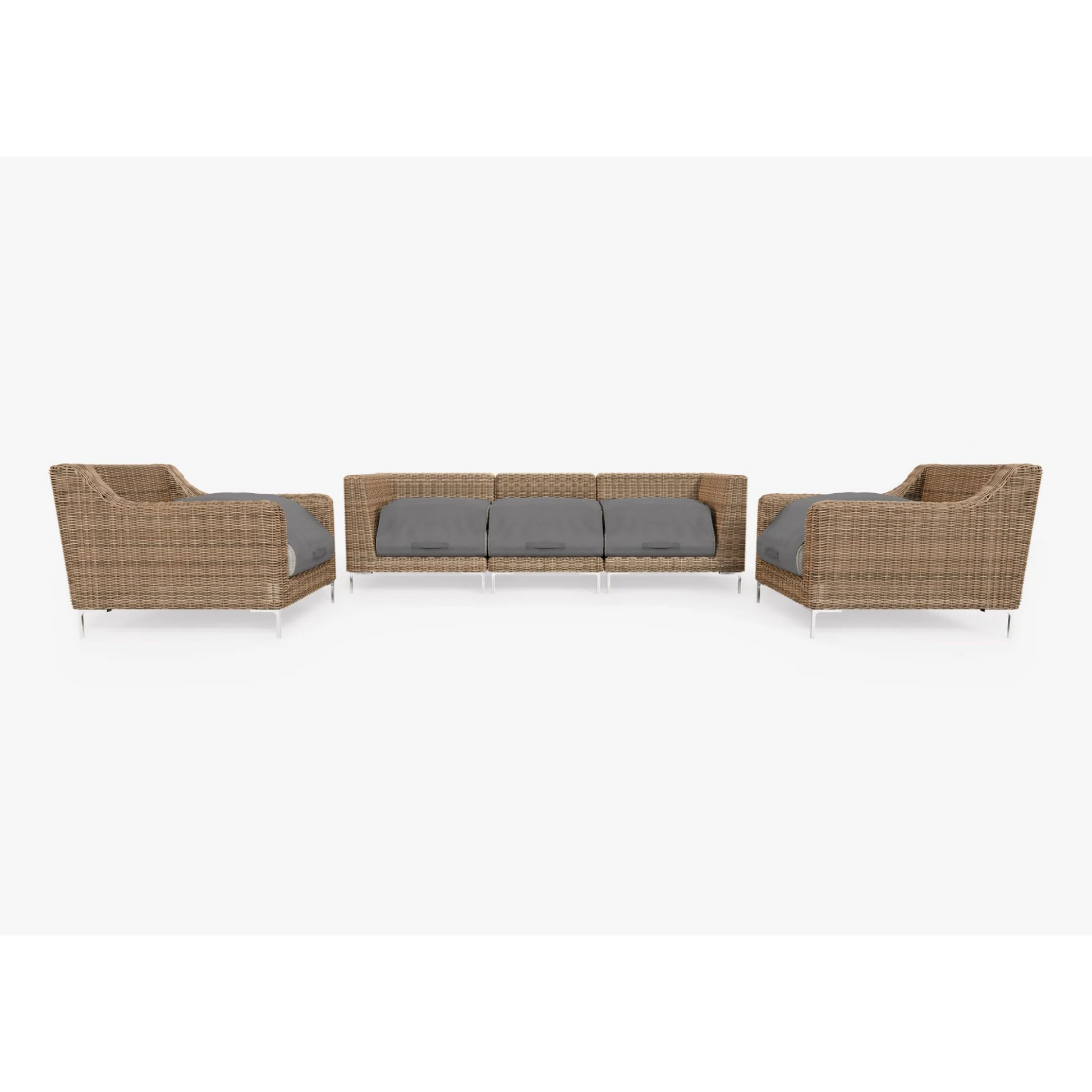 Live Outer 103" Brown Wicker Outdoor Sofa With Armchairs & Pacific Fog Gray Cushion (5-Seat)
