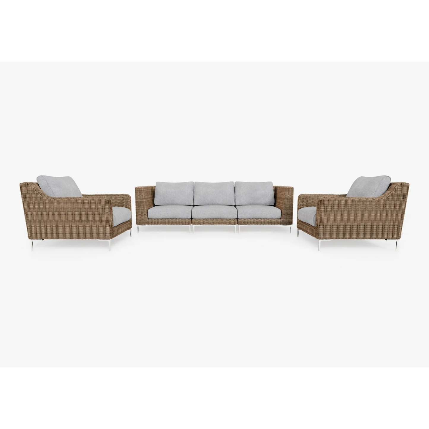 Live Outer 103" Brown Wicker Outdoor Sofa With Armchairs & Pacific Fog Gray Cushion (5-Seat)