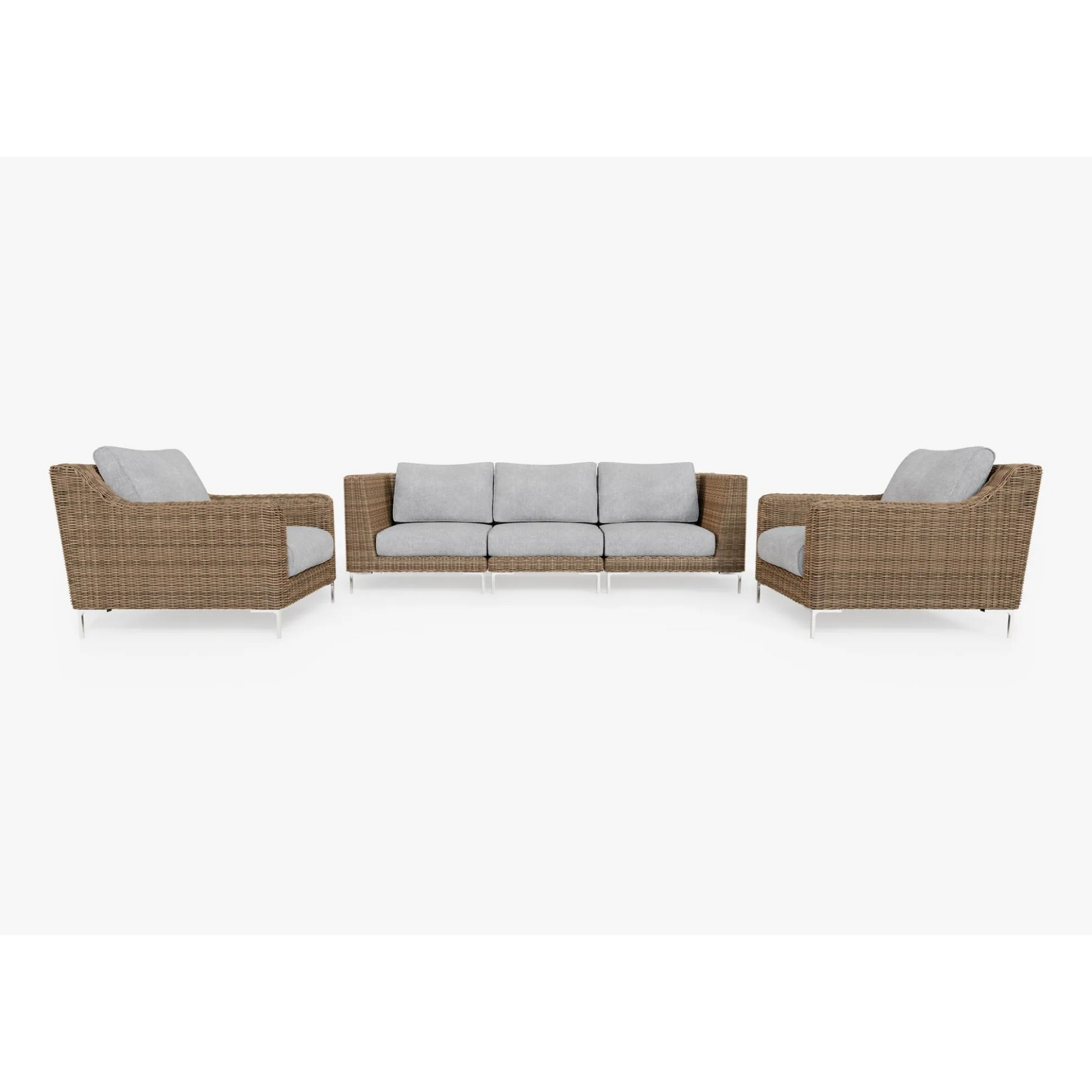 Live Outer 103" Brown Wicker Outdoor Sofa With Armchairs & Pacific Fog Gray Cushion (5-Seat)