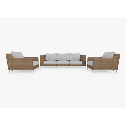 Live Outer 103" Brown Wicker Outdoor Sofa With Armchairs & Pacific Fog Gray Cushion (5-Seat)