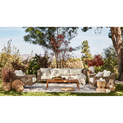 Live Outer 103" Brown Wicker Outdoor Sofa With Armchairs & Palisades Cream Cushion (5-Seat)