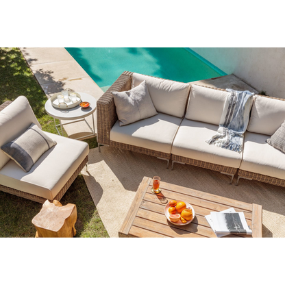Live Outer 103" Brown Wicker Outdoor Sofa With Armchairs & Palisades Cream Cushion (5-Seat)