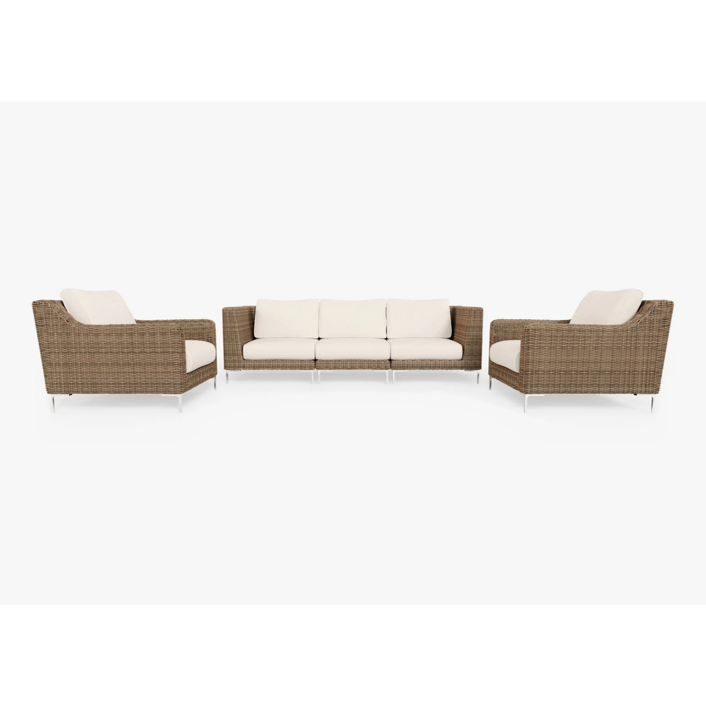 Live Outer 103" Brown Wicker Outdoor Sofa With Armchairs & Palisades Cream Cushion (5-Seat)