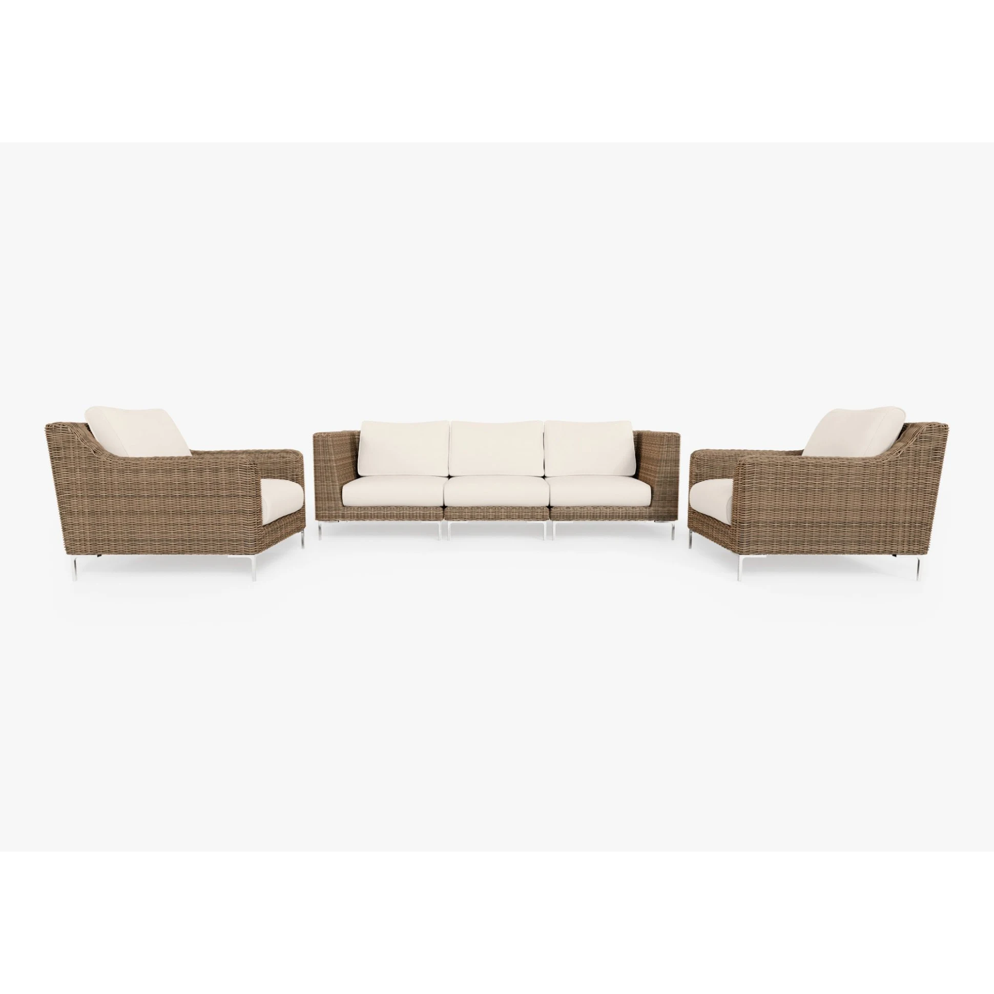 Live Outer 103" Brown Wicker Outdoor Sofa With Armchairs & Palisades Cream Cushion (5-Seat)