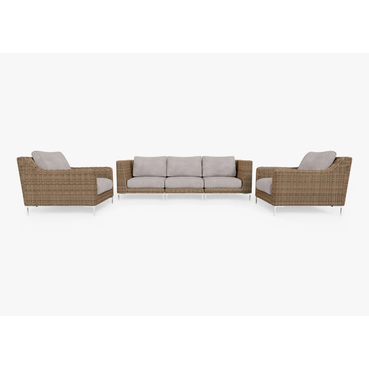 Live Outer 103" Brown Wicker Outdoor Sofa With Armchairs & Sandstone Gray Cushion (5-Seat)