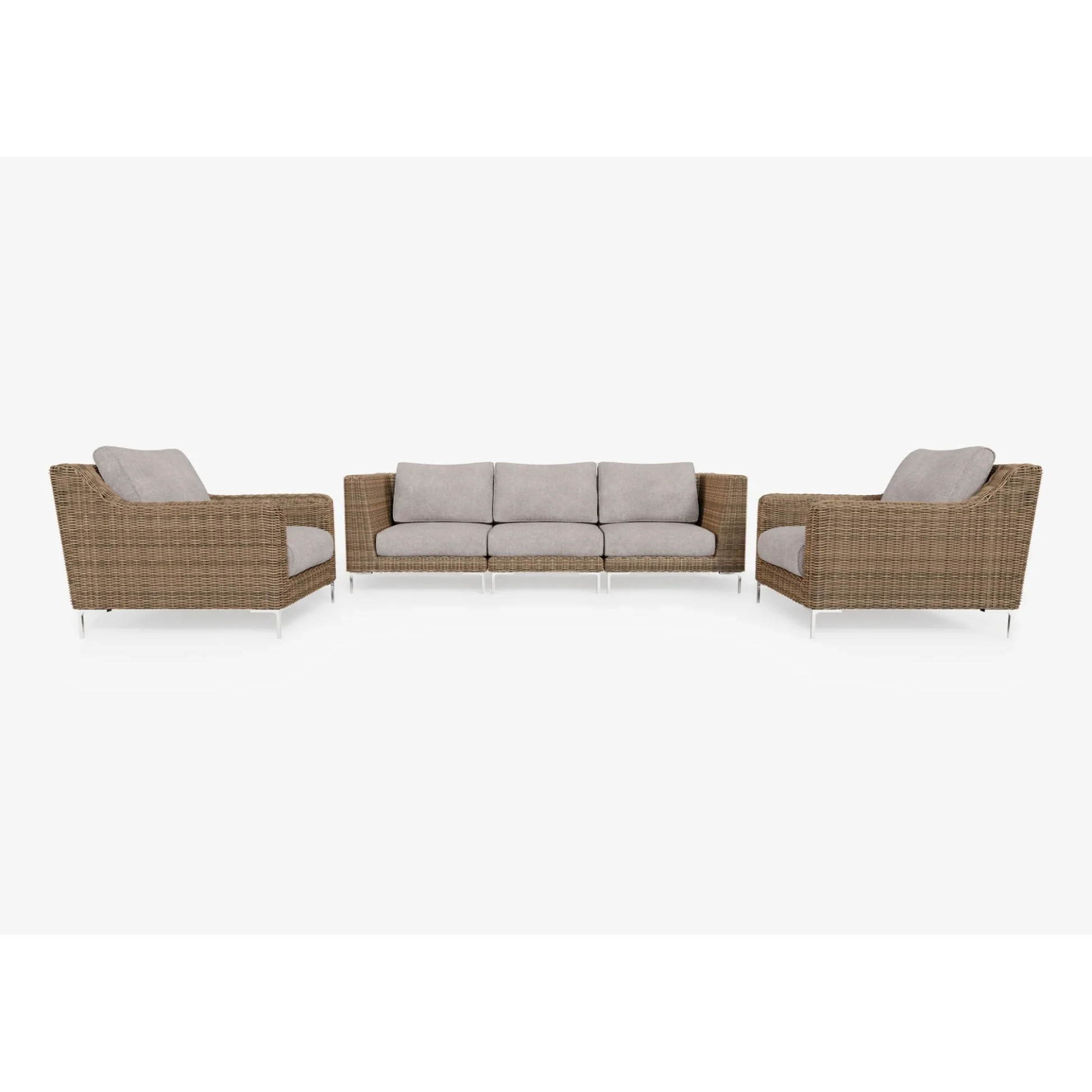 Live Outer 103" Brown Wicker Outdoor Sofa With Armchairs & Sandstone Gray Cushion (5-Seat)