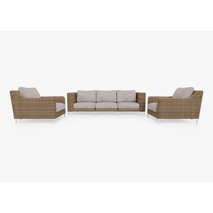 Live Outer 103" Brown Wicker Outdoor Sofa With Armchairs & Sandstone Gray Cushion (5-Seat)