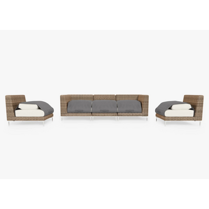 Live Outer 103" Brown Wicker Outdoor Sofa With Armless Chairs & Palisades Cream Cushion (5-Seat)