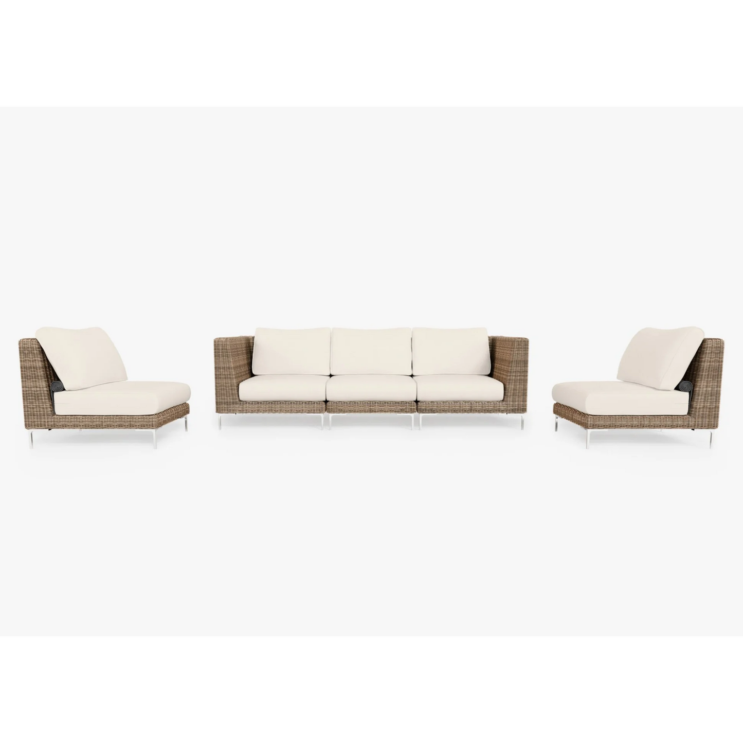 Live Outer 103" Brown Wicker Outdoor Sofa With Armless Chairs & Palisades Cream Cushion (5-Seat)