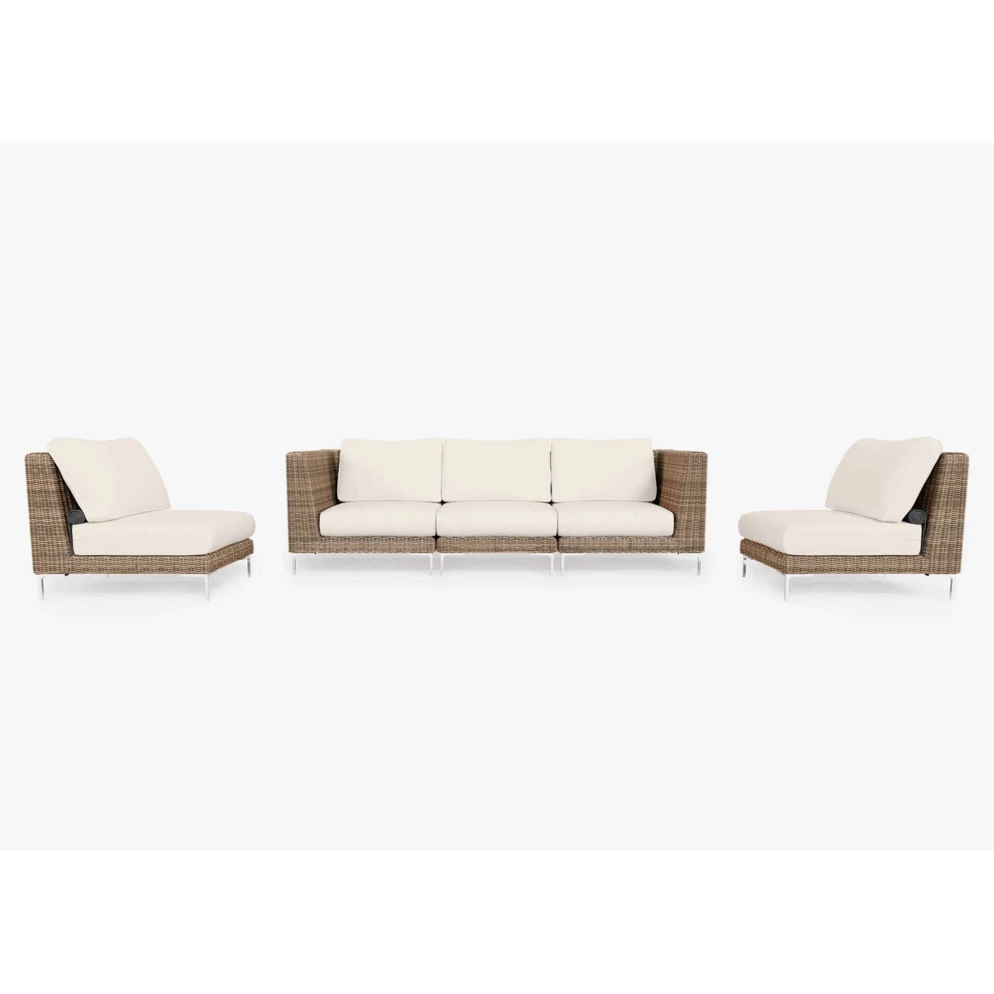 Live Outer 103" Brown Wicker Outdoor Sofa With Armless Chairs & Palisades Cream Cushion (5-Seat)