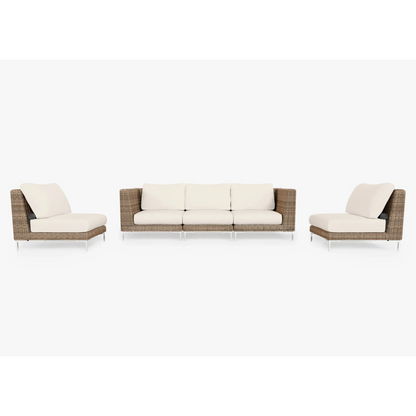 Live Outer 103" Brown Wicker Outdoor Sofa With Armless Chairs & Palisades Cream Cushion (5-Seat)