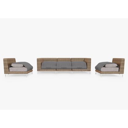 Live Outer 103" Brown Wicker Outdoor Sofa With Armless Chairs & Sandstone Gray Cushion (5-Seat)
