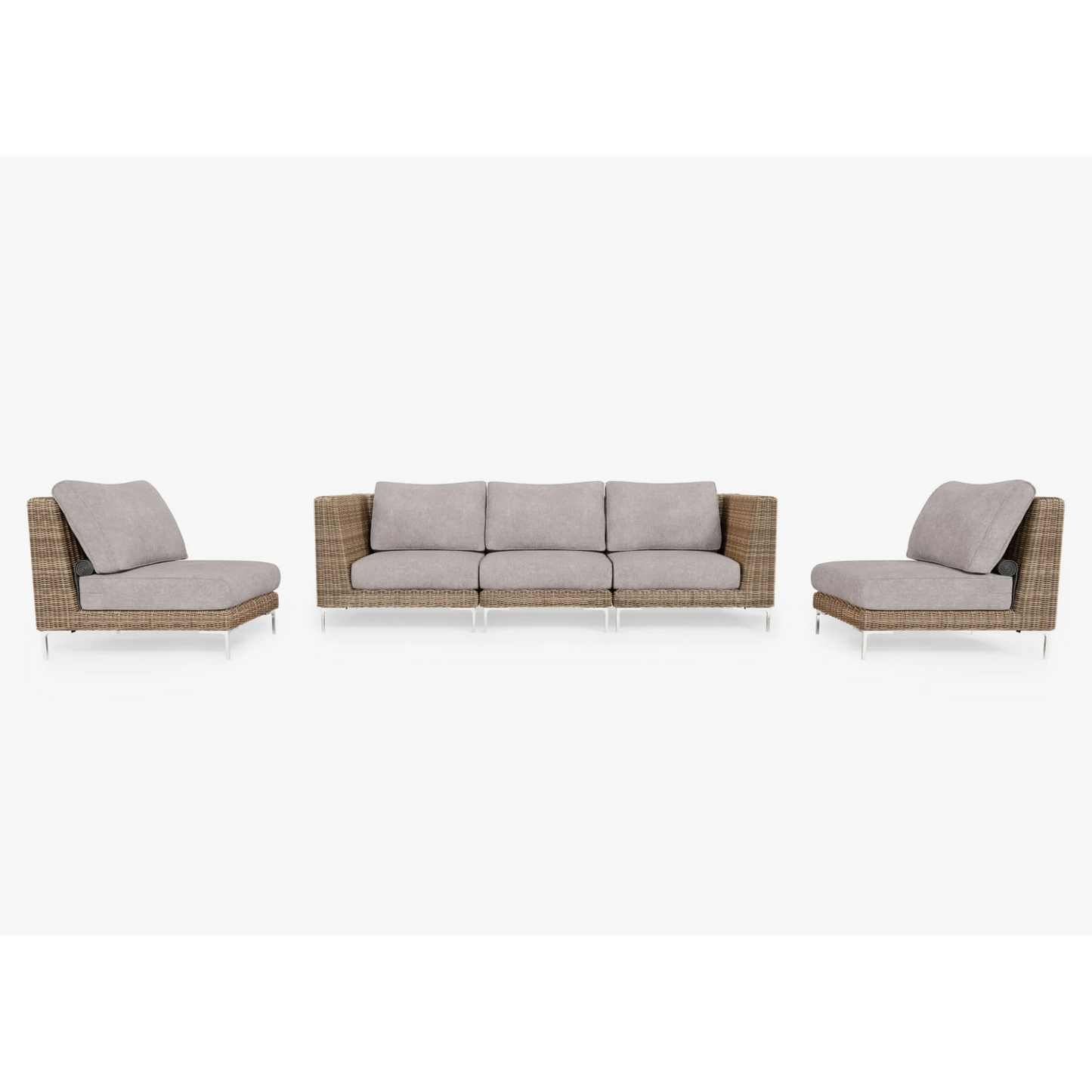 Live Outer 103" Brown Wicker Outdoor Sofa With Armless Chairs & Sandstone Gray Cushion (5-Seat)