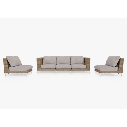 Live Outer 103" Brown Wicker Outdoor Sofa With Armless Chairs & Sandstone Gray Cushion (5-Seat)