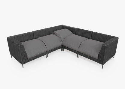 Live Outer 103" x 103" Black Wicker Outdoor Corner Sectional 5-Seat With Dark Pebble Gray Cushion