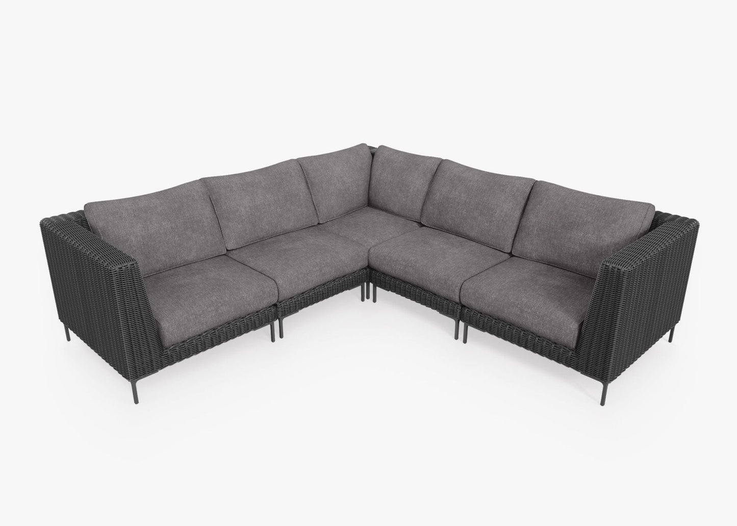 Live Outer 103" x 103" Black Wicker Outdoor Corner Sectional 5-Seat With Dark Pebble Gray Cushion
