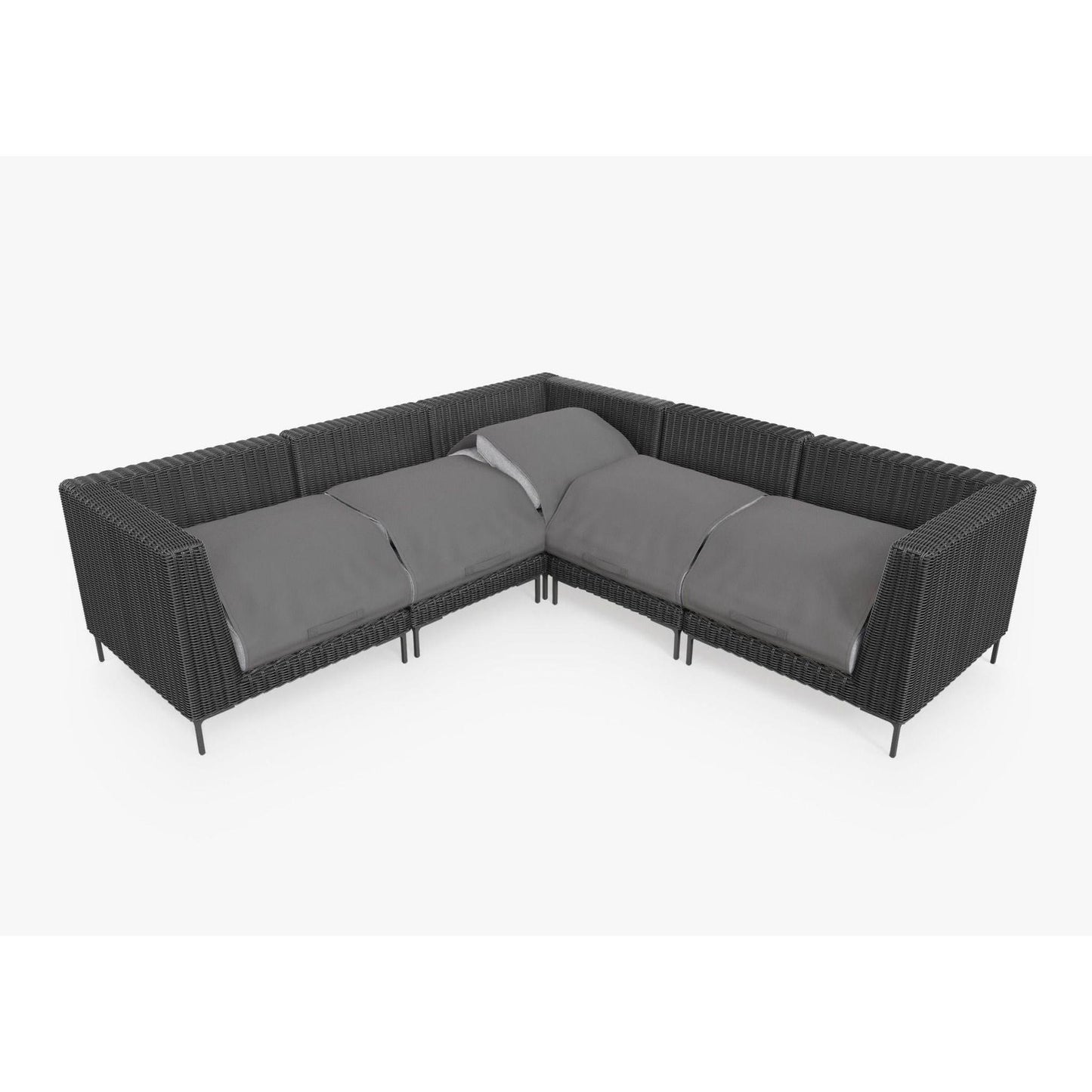 Live Outer 103" x 103" Black Wicker Outdoor Corner Sectional 5-Seat With Pacific Fog Gray Cushion