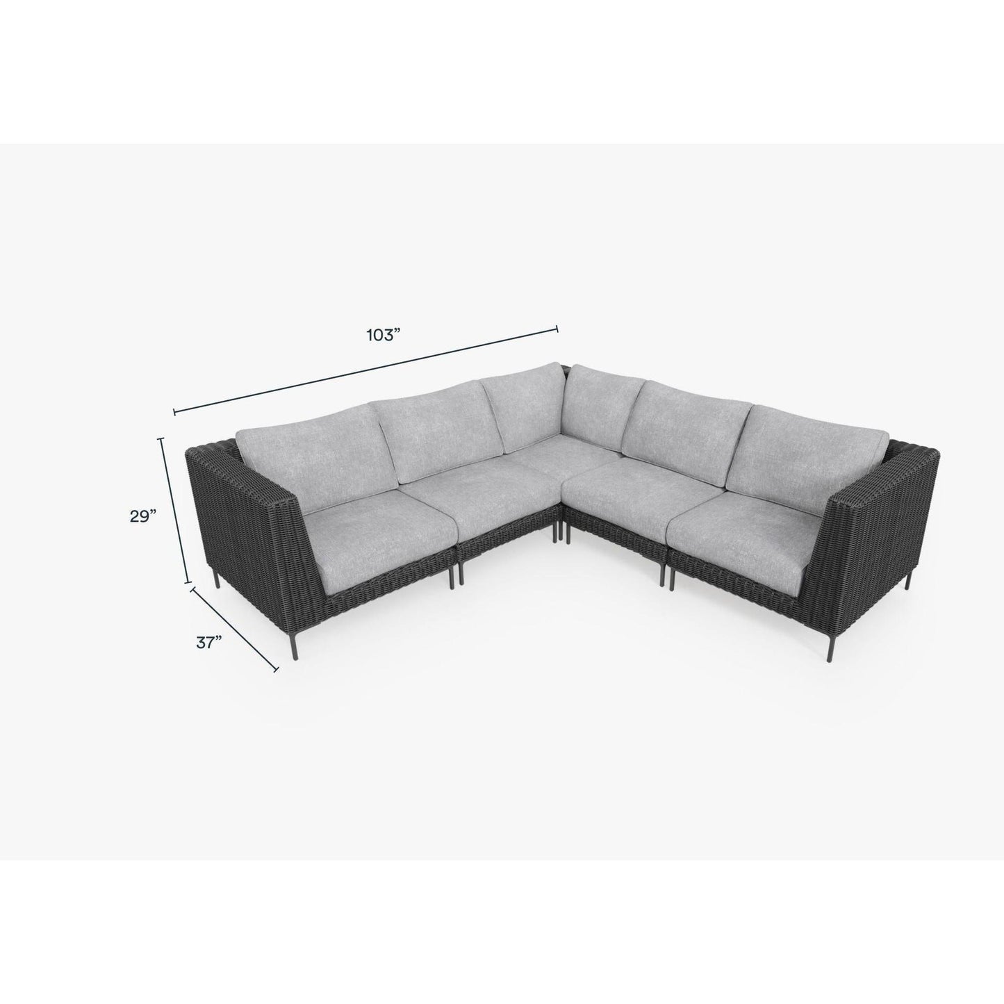 Live Outer 103" x 103" Black Wicker Outdoor Corner Sectional 5-Seat With Pacific Fog Gray Cushion