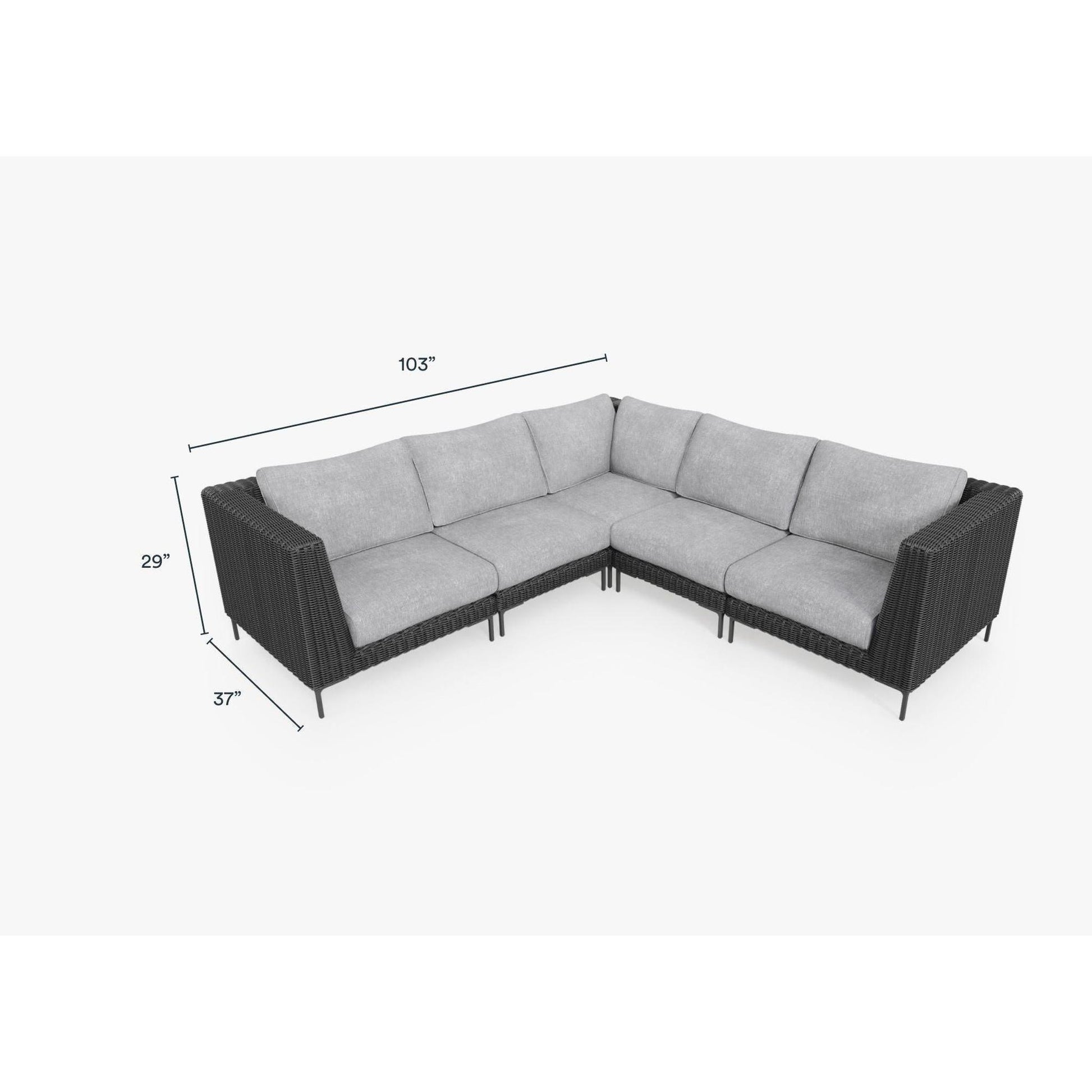 Live Outer 103" x 103" Black Wicker Outdoor Corner Sectional 5-Seat With Pacific Fog Gray Cushion