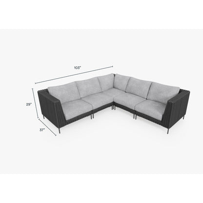 Live Outer 103" x 103" Black Wicker Outdoor Corner Sectional 5-Seat With Pacific Fog Gray Cushion