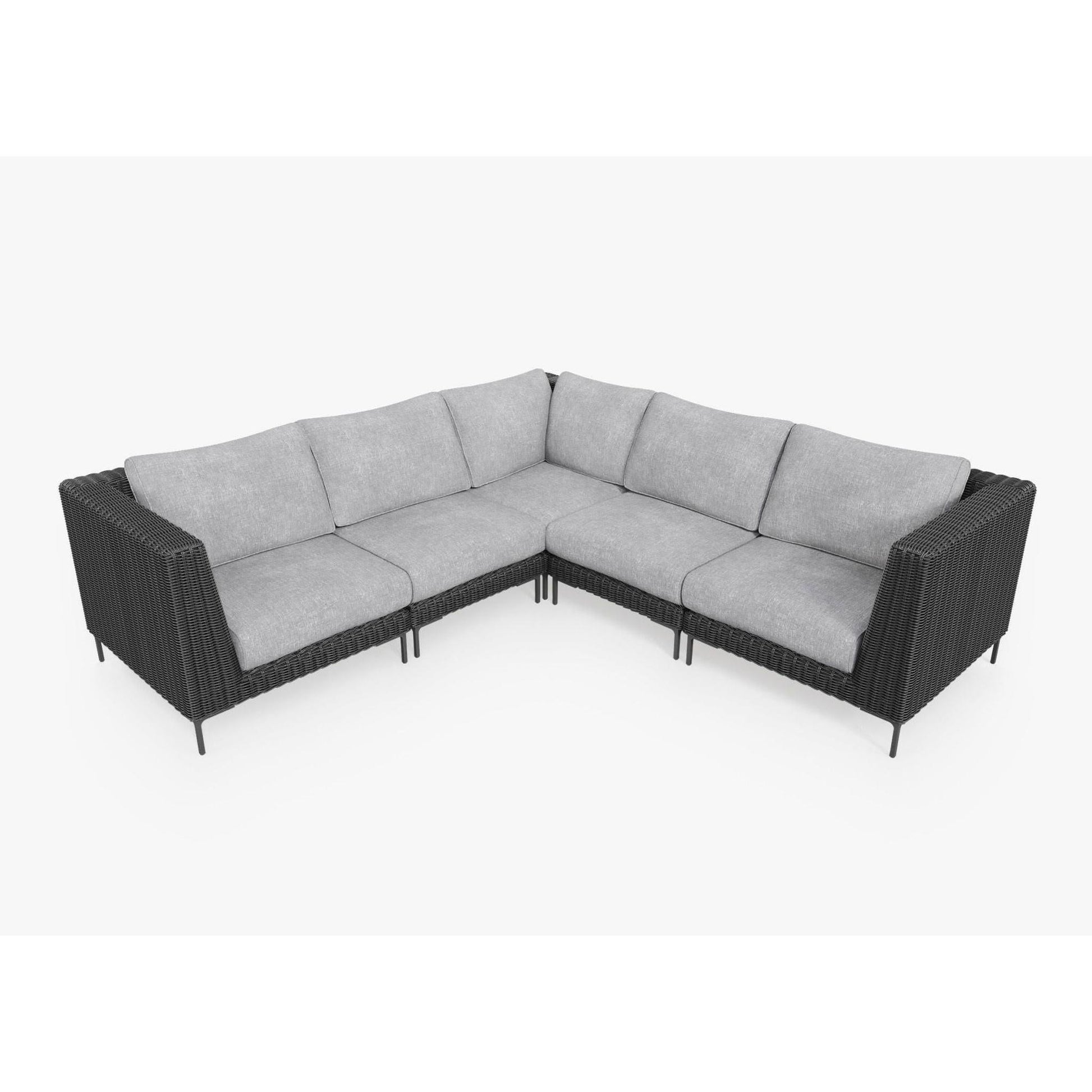 Live Outer 103" x 103" Black Wicker Outdoor Corner Sectional 5-Seat With Pacific Fog Gray Cushion