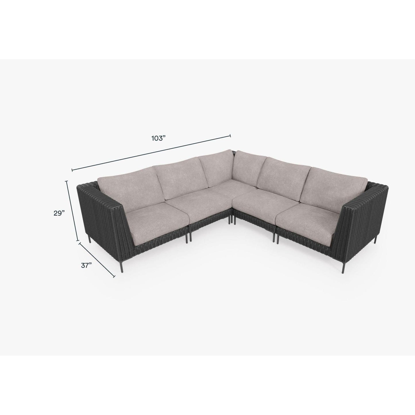Live Outer 103" x 103" Black Wicker Outdoor Corner Sectional 5-Seat With Sandstone Gray Cushion