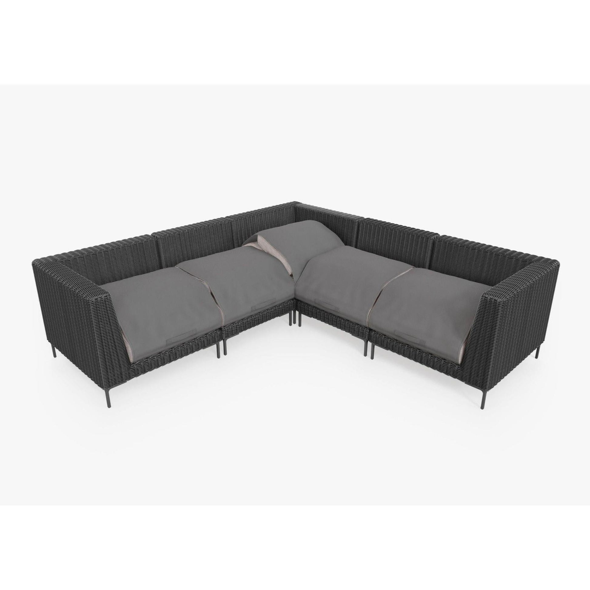 Live Outer 103" x 103" Black Wicker Outdoor Corner Sectional 5-Seat With Sandstone Gray Cushion