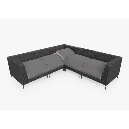 Live Outer 103" x 103" Black Wicker Outdoor Corner Sectional 5-Seat With Sandstone Gray Cushion