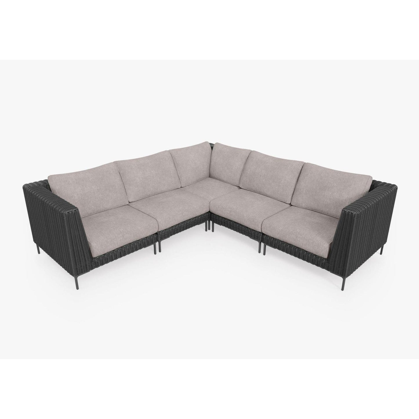 Live Outer 103" x 103" Black Wicker Outdoor Corner Sectional 5-Seat With Sandstone Gray Cushion