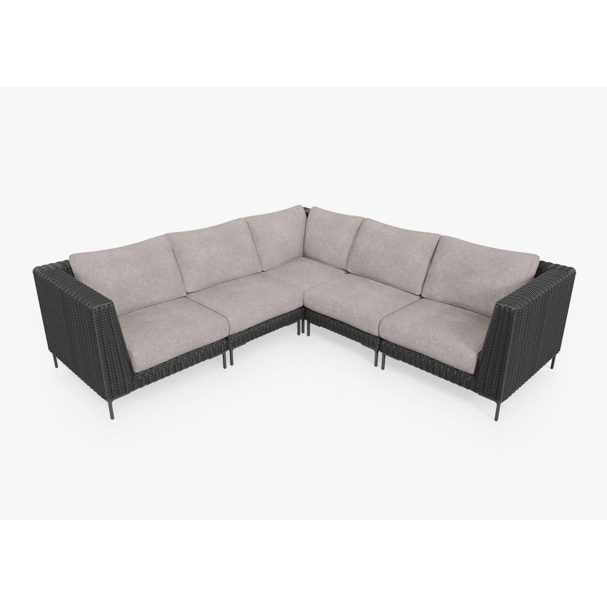 Live Outer 103" x 103" Black Wicker Outdoor Corner Sectional 5-Seat With Sandstone Gray Cushion