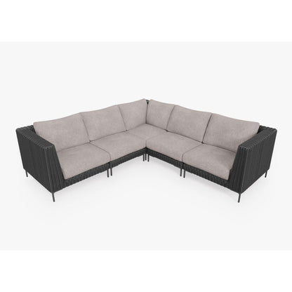Live Outer 103" x 103" Black Wicker Outdoor Corner Sectional 5-Seat With Sandstone Gray Cushion