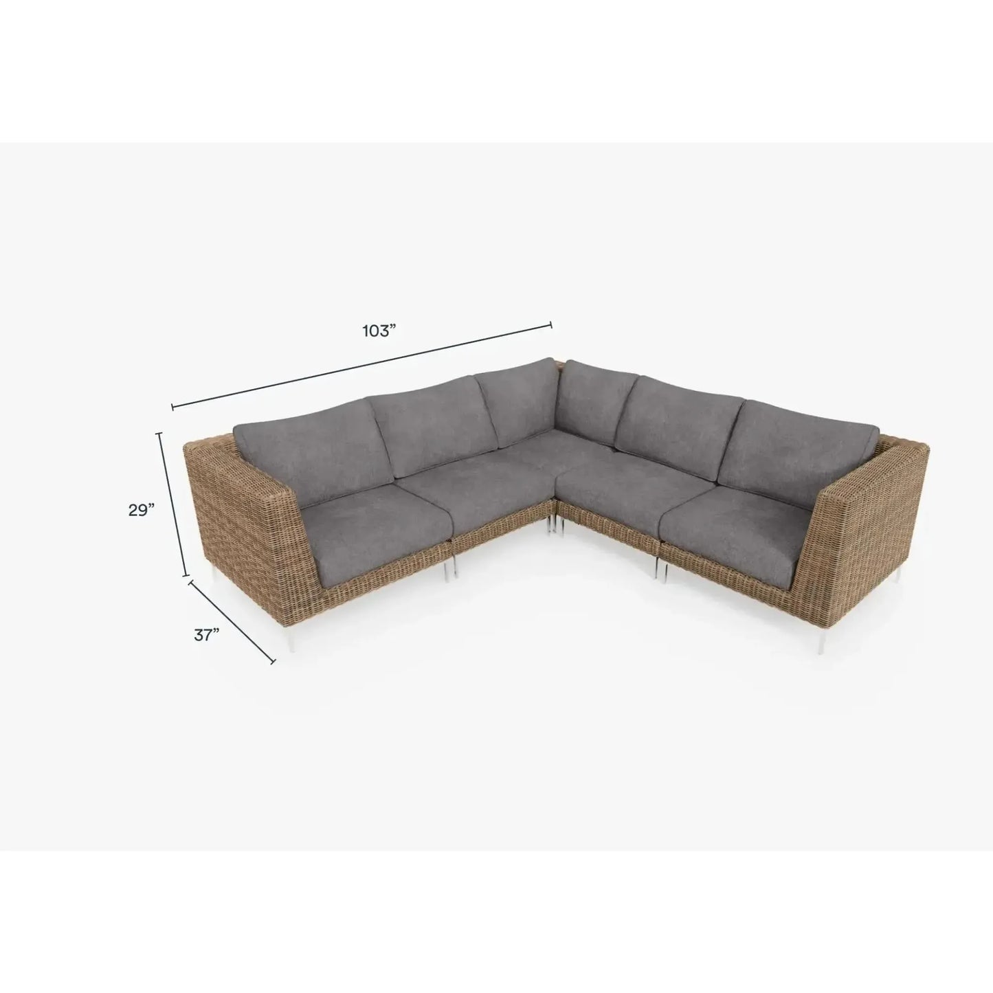 Live Outer 103" x 103" Brown Wicker Outdoor Corner Sectional 5-Seat With Dark Pebble Gray Cushion