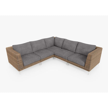 Live Outer 103" x 103" Brown Wicker Outdoor Corner Sectional 5-Seat With Dark Pebble Gray Cushion