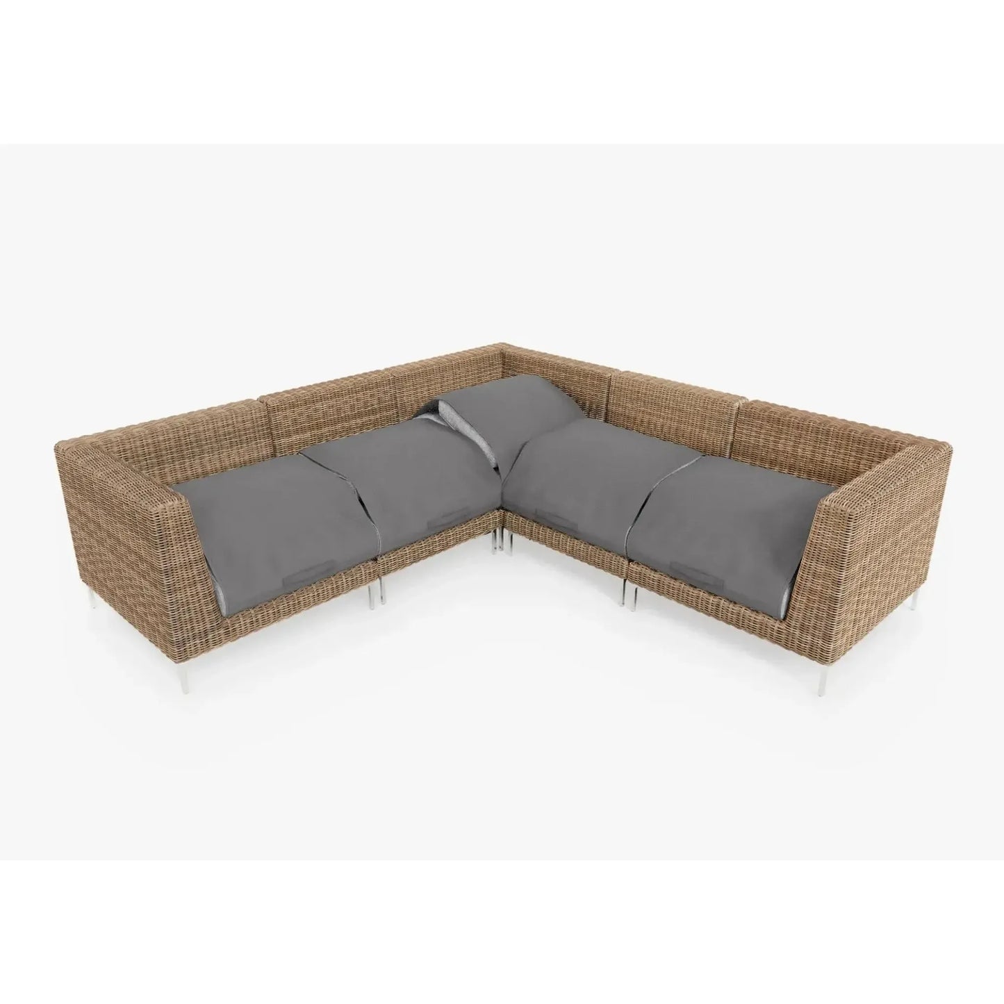 Live Outer 103" x 103" Brown Wicker Outdoor Corner Sectional 5-Seat With Pacific Fog Gray Cushion