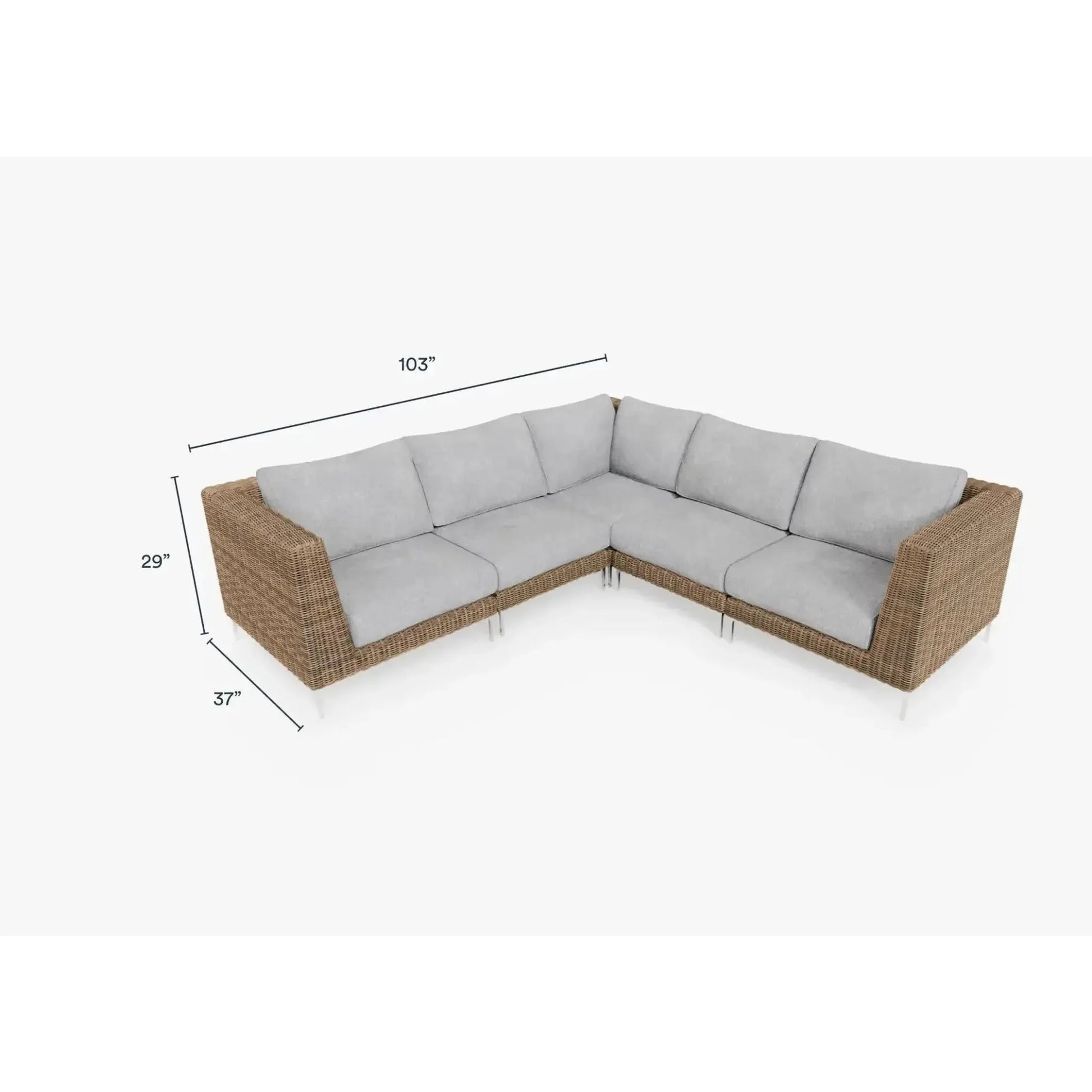 Live Outer 103" x 103" Brown Wicker Outdoor Corner Sectional 5-Seat With Pacific Fog Gray Cushion