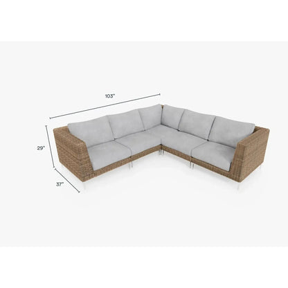 Live Outer 103" x 103" Brown Wicker Outdoor Corner Sectional 5-Seat With Pacific Fog Gray Cushion