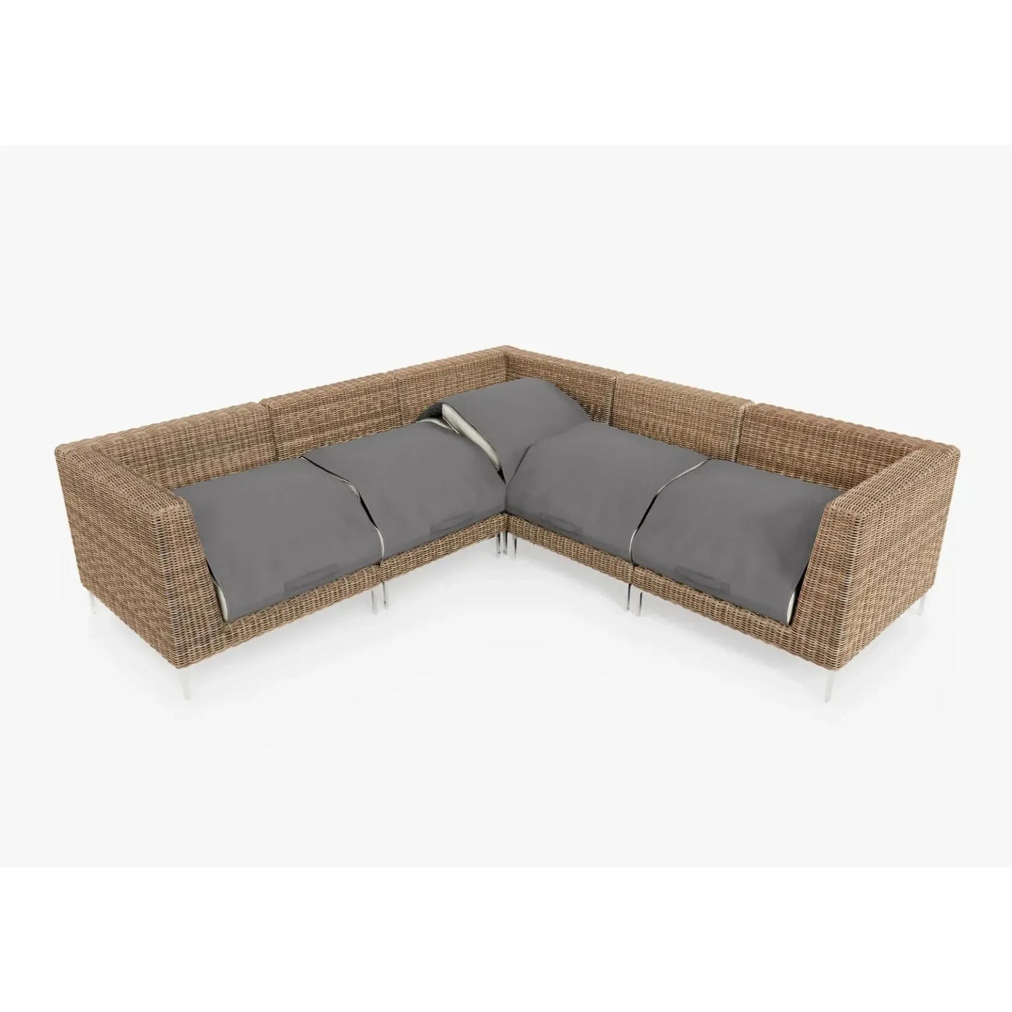 Live Outer 103" x 103" Brown Wicker Outdoor Corner Sectional 5-Seat With Palisades Cream Cushion