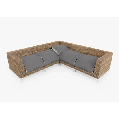 Live Outer 103" x 103" Brown Wicker Outdoor Corner Sectional 5-Seat With Palisades Cream Cushion