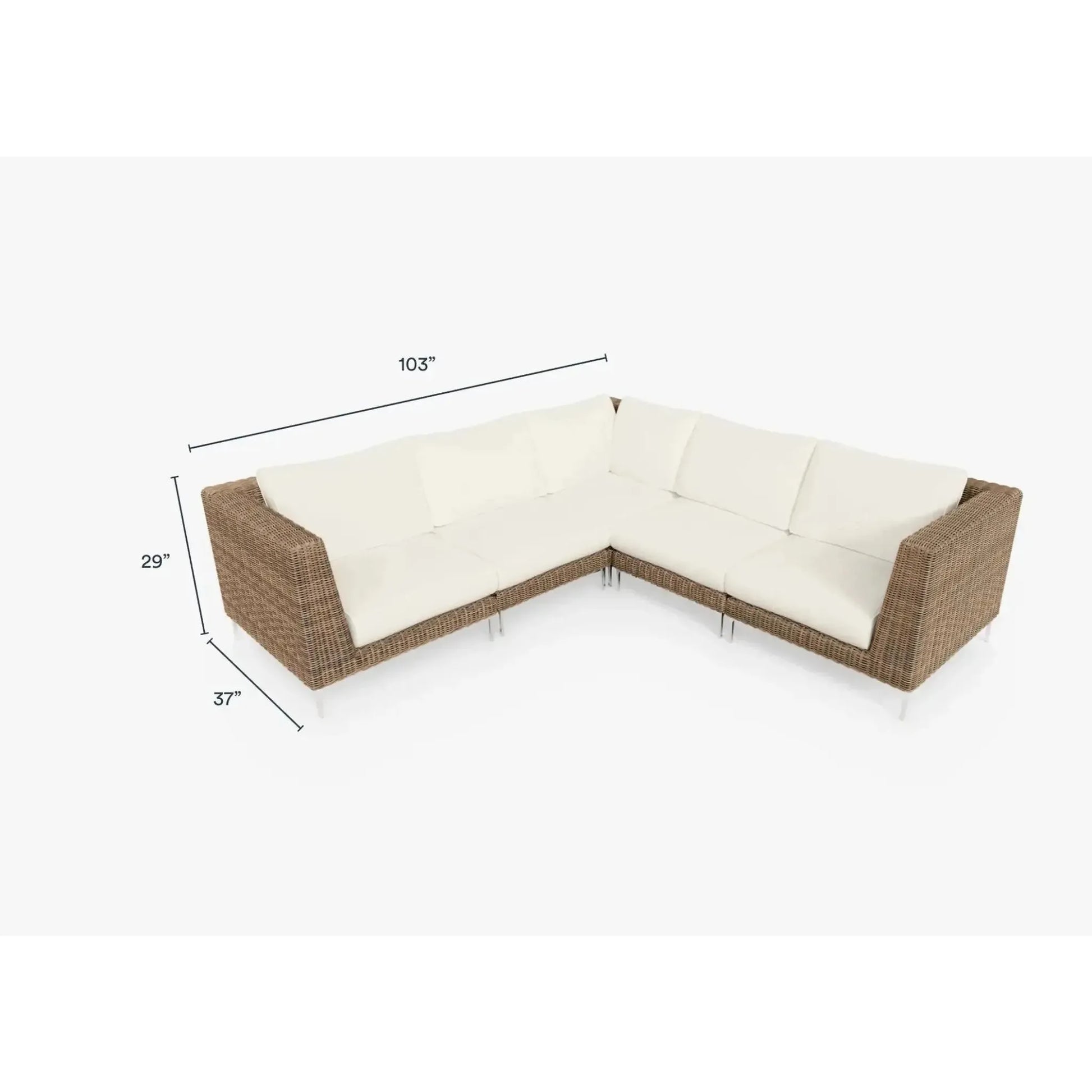 Live Outer 103" x 103" Brown Wicker Outdoor Corner Sectional 5-Seat With Palisades Cream Cushion